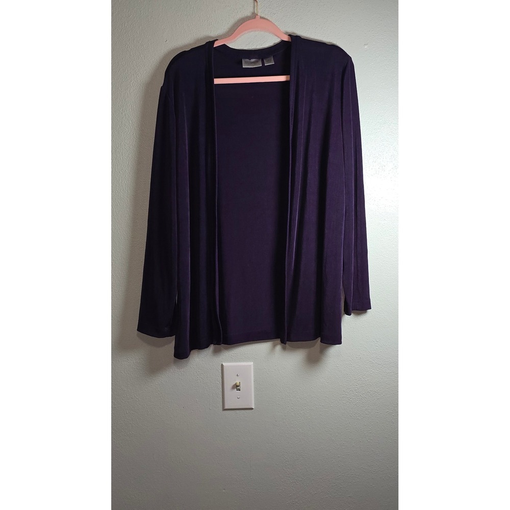 Chicos Travelers Purple Open Front Cardigan Slinky Knit Size 3 XL 2XL elegant